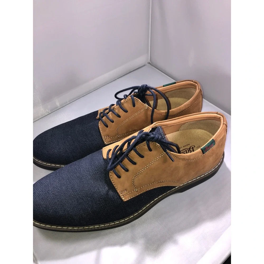 GH Bass Patterson Mens 10 M Navy Tan Fabric Leather Oxford Shoes 0401-1197-414